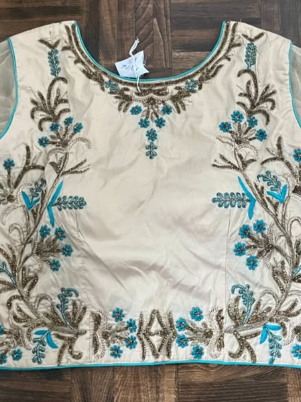 Gold and teal lehenga blouse